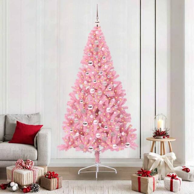 Berkfield Home Artificial Pre-lit Christmas Tree with 300 LEDs Pink 210 cm PVC - image 1