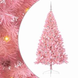 Berkfield Home Artificial Pre-lit Christmas Tree with 300 LEDs Pink 210 cm PVC - thumbnail 2