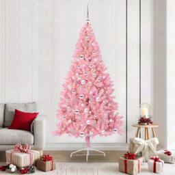 Berkfield Home Artificial Pre-lit Christmas Tree with 300 LEDs Pink 210 cm PVC