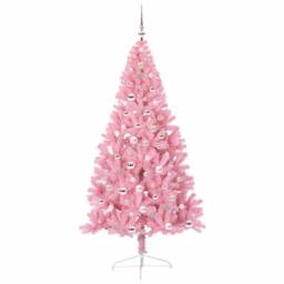 Berkfield Home Artificial Pre-lit Christmas Tree with 300 LEDs Pink 210 cm PVC - thumbnail 4