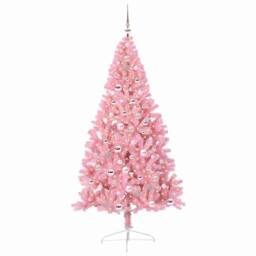 Berkfield Home Artificial Pre-lit Christmas Tree with 300 LEDs Pink 210 cm PVC - thumbnail 3