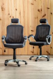 Orsina Comfortable Black & Silver Home Office Chair, Ergonomic Work From Home Chair, Movable Ergonomic Chair in Grey - thumbnail 5