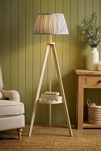 ValueLights Morrigan Ditsy Floral Pleated Shade Scallop Cream Tripod Floor Lamp - image 1