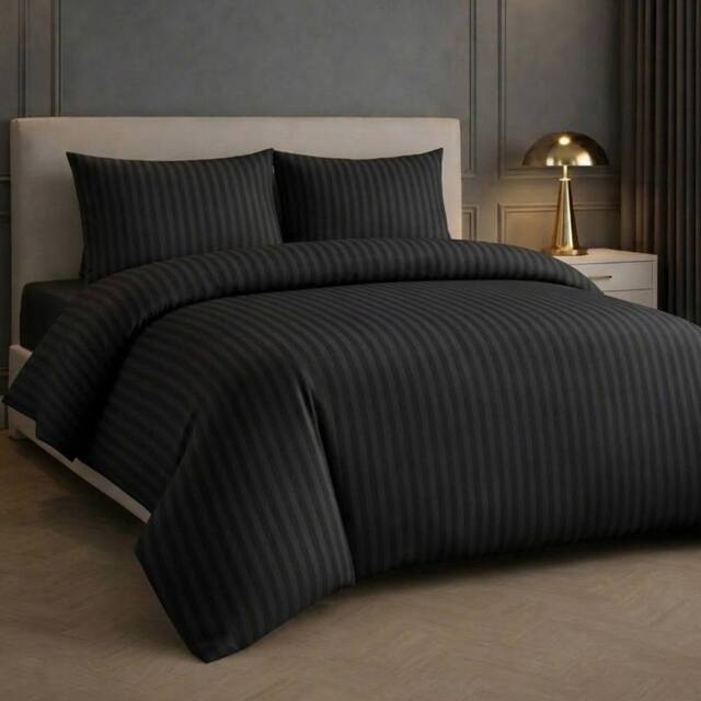 Grace Luxury Embossed Stripes 2 Pack Duvet Cover Set in Black - Size: Single - image 1