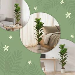 NESTLUNE 120cm 2 PCs Artificial Fiddle Leaf Fig Trese with Solid Wood Trunks in Green - Size: 100 cm x 15 cm - thumbnail 4