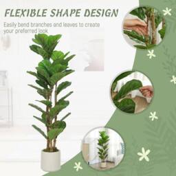 NESTLUNE 120cm 2 PCs Artificial Fiddle Leaf Fig Trese with Solid Wood Trunks in Green - Size: 100 cm x 15 cm - thumbnail 3