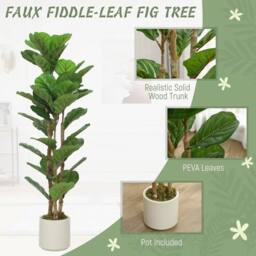 NESTLUNE 120cm 2 PCs Artificial Fiddle Leaf Fig Trese with Solid Wood Trunks in Green - Size: 100 cm x 15 cm - thumbnail 5