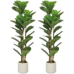 NESTLUNE 120cm 2 PCs Artificial Fiddle Leaf Fig Trese with Solid Wood Trunks in Green - Size: 100 cm x 15 cm - thumbnail 1