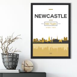 ARTZE Newcastle Yellow & Black City Skyline Framed Print SIZE: A4 with Black Frame - thumbnail 2