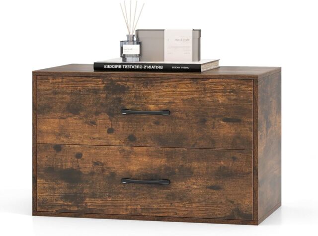 Gymax Stackable Dresser 2-Drawer Cube Cabinet For Living Room Entryway Office in Brown - image 1