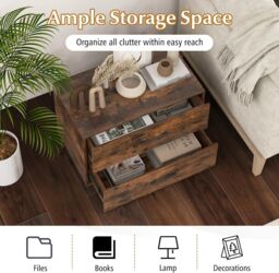 Gymax Stackable Dresser 2-Drawer Cube Cabinet For Living Room Entryway Office in Brown - thumbnail 4