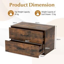 Gymax Stackable Dresser 2-Drawer Cube Cabinet For Living Room Entryway Office in Brown - thumbnail 3