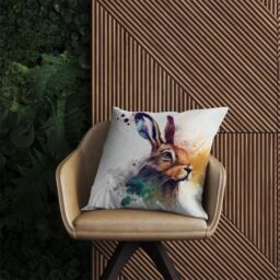 Warren Reed - Designer Hare Close Up Splashart Outdoor Cushion in Brown - Size: 60 cm x 60 cm - thumbnail 2