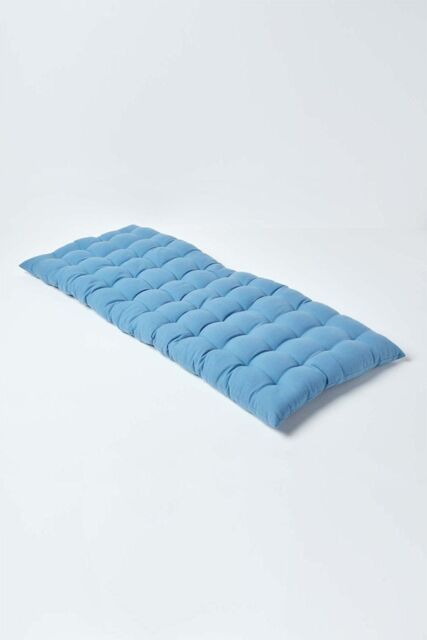 Homescapes Garden Bench Cushion Luxury 3 Seater Cotton Indoor Outdoor Pad, 143 x 48cm in Blue - Size: 143 x 48 cm - image 1
