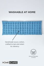 Homescapes Garden Bench Cushion Luxury 3 Seater Cotton Indoor Outdoor Pad, 143 x 48cm in Blue - Size: 143 x 48 cm - thumbnail 6