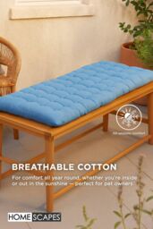 Homescapes Garden Bench Cushion Luxury 3 Seater Cotton Indoor Outdoor Pad, 143 x 48cm in Blue - Size: 143 x 48 cm - thumbnail 5