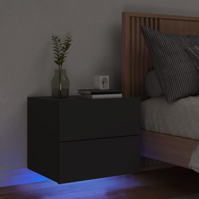 Berkfield Home Wall-mounted Bedside Cabinet with LED Lights Black - image 1
