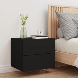 Berkfield Home Wall-mounted Bedside Cabinet with LED Lights Black - thumbnail 4