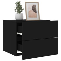 Berkfield Home Wall-mounted Bedside Cabinet with LED Lights Black - thumbnail 5