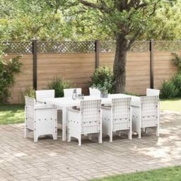 Berkfield Home 9 Piece Garden Dining Set with Cushions, White Poly Rattan - thumbnail 2