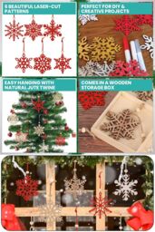 Neel Blue Rustic Christmas Wooden Snowflake Ornaments - 18pcs - thumbnail 3