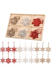 Neel Blue Rustic Christmas Wooden Snowflake Ornaments - 18pcs