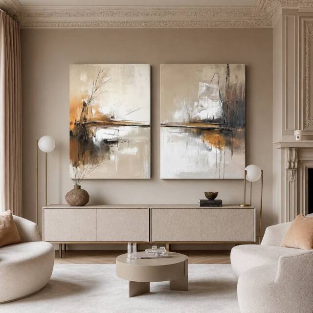 "Mafett Soft Horizon Abstract Canvas Print Wall Art Set - Size: W24"" x H32""" - image 1