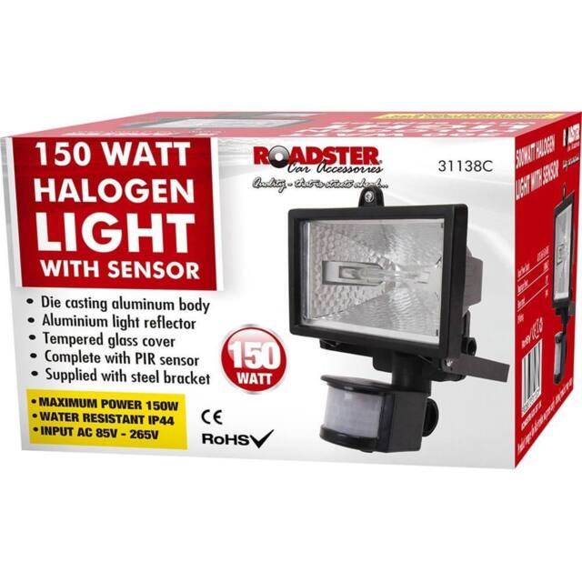 BARGAINS-GALORE 150w Security Flood Light With Sensor Outdoor Halogen Light Pir Motion in Black - image 1
