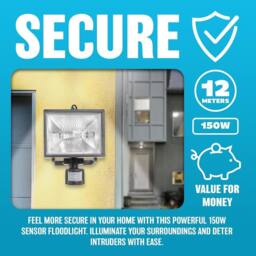BARGAINS-GALORE 150w Security Flood Light With Sensor Outdoor Halogen Light Pir Motion in Black - thumbnail 5