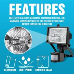 BARGAINS-GALORE 150w Security Flood Light With Sensor Outdoor Halogen Light Pir Motion in Black - thumbnail 7