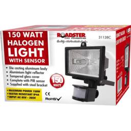 BARGAINS-GALORE 150w Security Flood Light With Sensor Outdoor Halogen Light Pir Motion in Black
