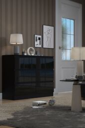FWStyle 7 Drawer High Gloss Black Merchant Chest Of Drawers - Stora - thumbnail 1