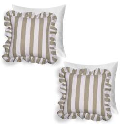 OHS 2 Pack Stripe Frill Filled Cushion Cover in Green - Size: 45 cm x 45 cm