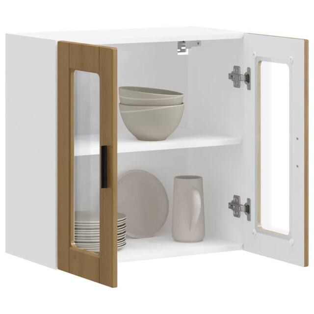 Berkfield Home Kitchen Wall Cabinet with Glass Door Porto Artisan Oak in Brown - image 1