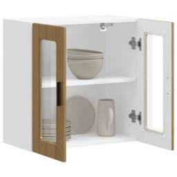 Berkfield Home Kitchen Wall Cabinet with Glass Door Porto Artisan Oak in Brown - thumbnail 1