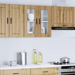 Berkfield Home Kitchen Wall Cabinet with Glass Door Porto Artisan Oak in Brown - thumbnail 2