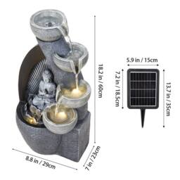 NESTLUNE Sitting Buddha Garden Stone Zen Effect Water Feature in Grey - Size: 100 cm x 15 cm - thumbnail 2