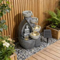 NESTLUNE Sitting Buddha Garden Stone Zen Effect Water Feature in Grey - Size: 100 cm x 15 cm - thumbnail 3