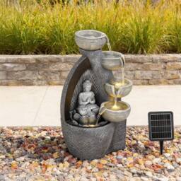 NESTLUNE Sitting Buddha Garden Stone Zen Effect Water Feature in Grey - Size: 100 cm x 15 cm - thumbnail 4