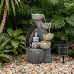 NESTLUNE Sitting Buddha Garden Stone Zen Effect Water Feature in Grey - Size: 100 cm x 15 cm - thumbnail 5