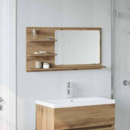 Berkfield Home Bathroom Mirror Cabinet Artisan Oak 90x11x45 cm Engineered Wood in Brown - Size: 90 x 11 x 45 cm - thumbnail 3