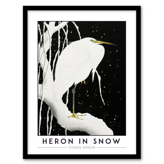"Artery8 Ohara Koson Heron In Snow Japanese Framed Wall Art Print in Black - Size: W12"" x H16""" - image 1