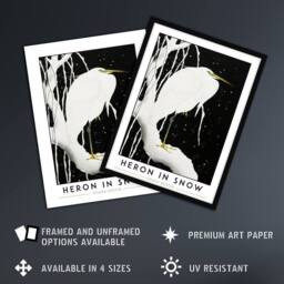 "Artery8 Ohara Koson Heron In Snow Japanese Framed Wall Art Print in Black - Size: W12"" x H16""" - thumbnail 2