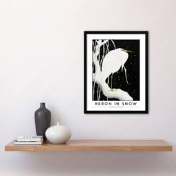 "Artery8 Ohara Koson Heron In Snow Japanese Framed Wall Art Print in Black - Size: W12"" x H16""" - thumbnail 4