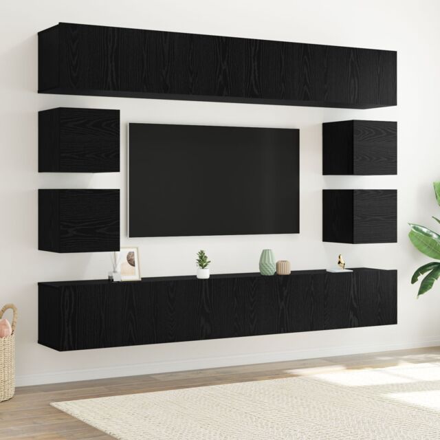 Berkfield Home 8 Piece TV Cabinet Set ‚Äì Wall-mounted Black Oak Engineered Wood - image 1