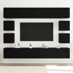 Berkfield Home 8 Piece TV Cabinet Set ‚Äì Wall-mounted Black Oak Engineered Wood - thumbnail 4