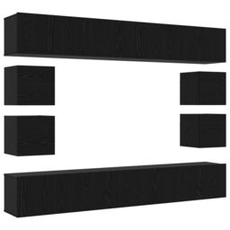 Berkfield Home 8 Piece TV Cabinet Set ‚Äì Wall-mounted Black Oak Engineered Wood - thumbnail 2