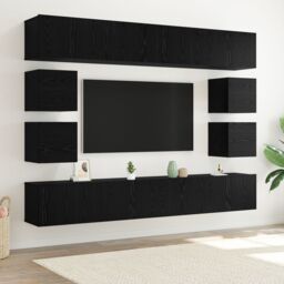 Berkfield Home 8 Piece TV Cabinet Set ‚Äì Wall-mounted Black Oak Engineered Wood - thumbnail 1