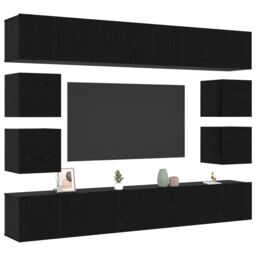 Berkfield Home 8 Piece TV Cabinet Set ‚Äì Wall-mounted Black Oak Engineered Wood - thumbnail 3