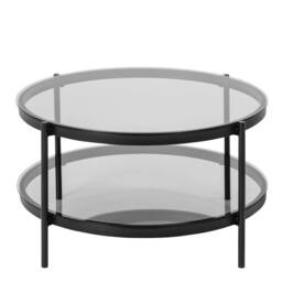 Wyld Haus Featheroak Smoked Glass Round Coffee Table Grey Black Metal Legs - thumbnail 6